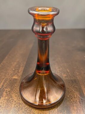 Antique 6.5” Tall Amber Depression Glass Taper Candle Stick Holder CHIP SEE PIC